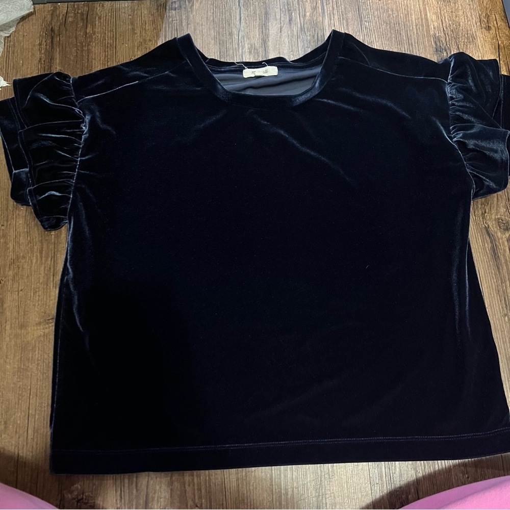 Madewell Velvet Velour Ruffle-Sleeve Tee Size Medium
